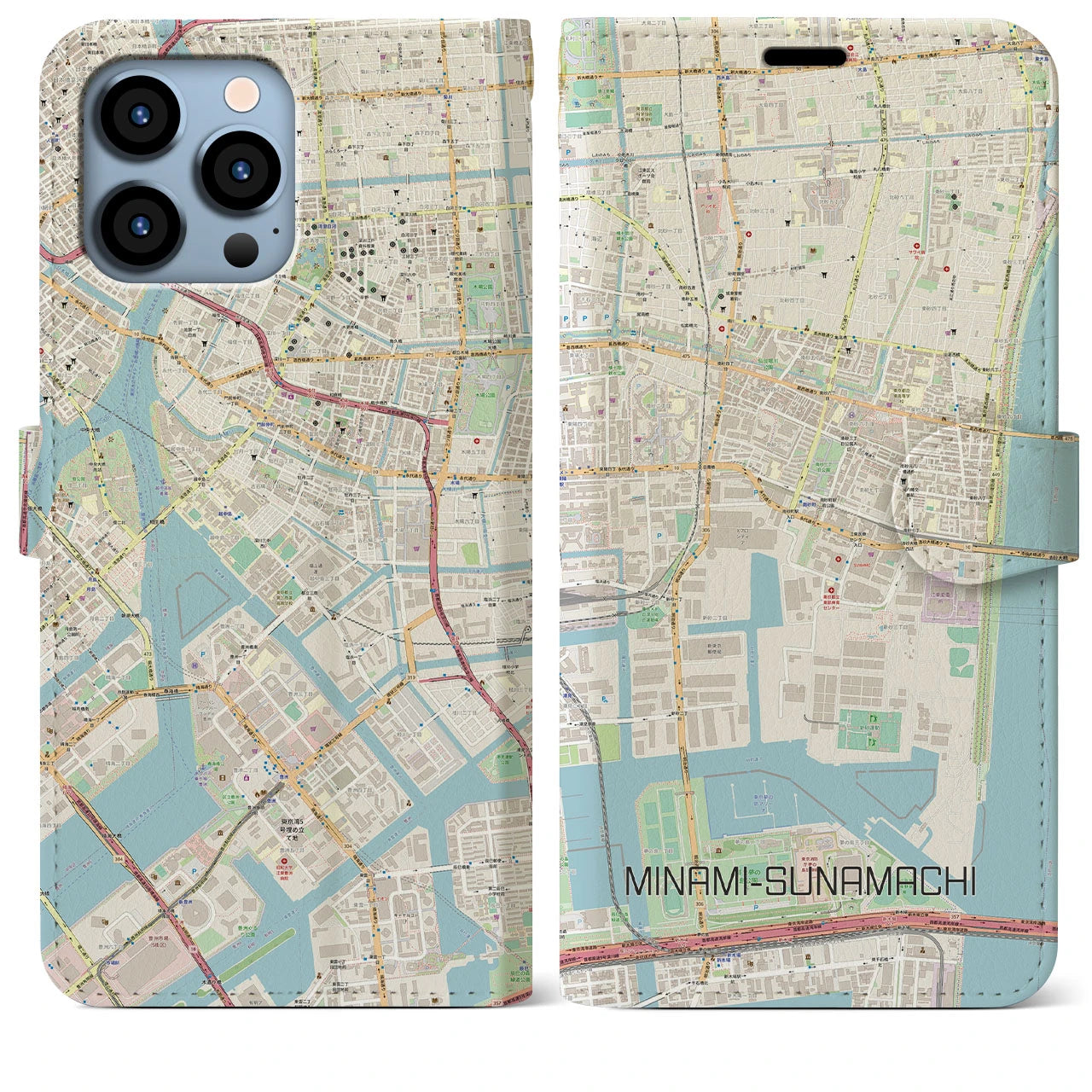 【南砂町(東京都)】地図柄iPhoneケース(手帳タイプ)ナチュラル・iPhone 13 Pro Max 用