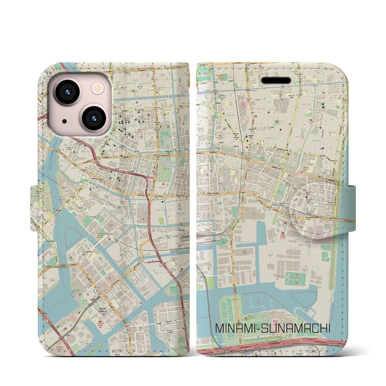 【南砂町(東京都)】地図柄iPhoneケース(手帳タイプ)ナチュラル・iPhone 13 mini 用