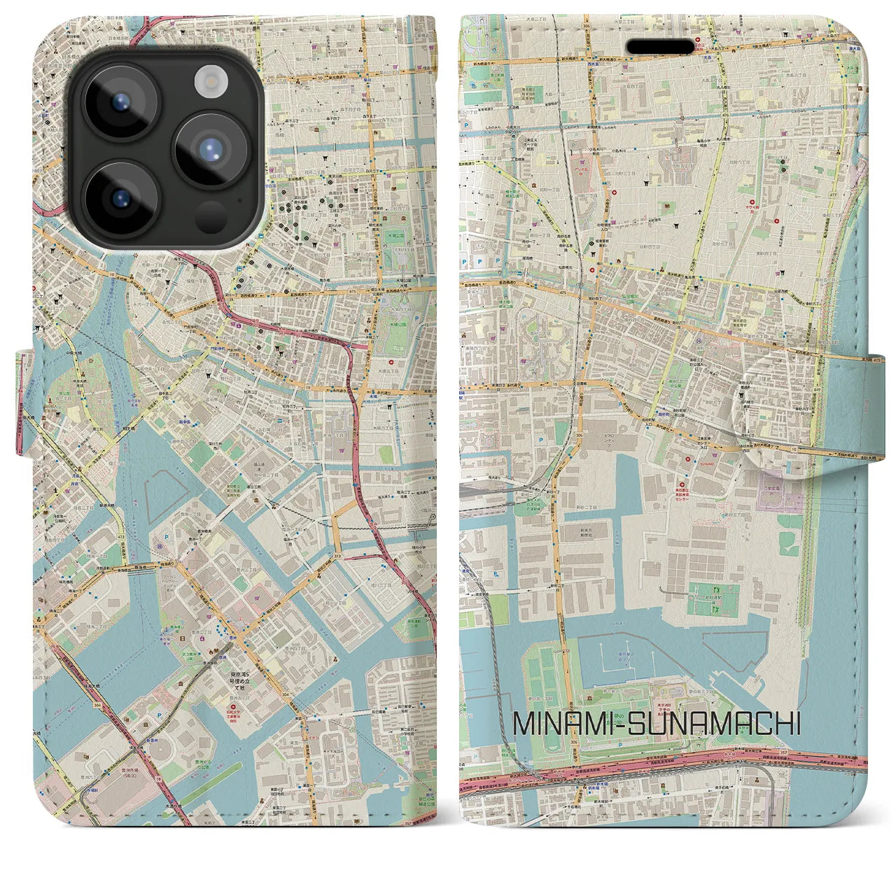 【南砂町(東京都)】地図柄iPhoneケース(手帳タイプ)ナチュラル・iPhone 15 Pro Max 用