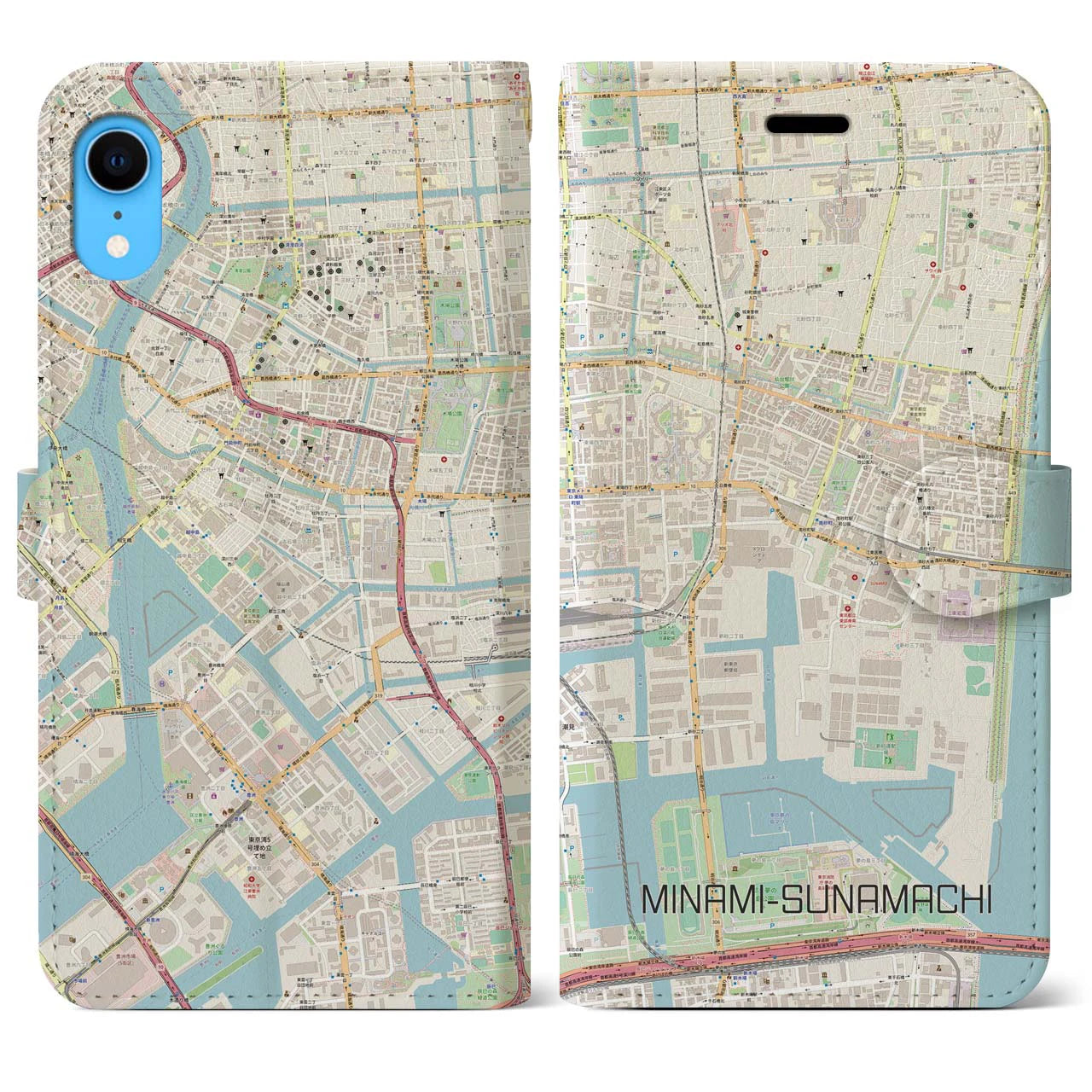 【南砂町(東京都)】地図柄iPhoneケース(手帳タイプ)ナチュラル・iPhone XR 用