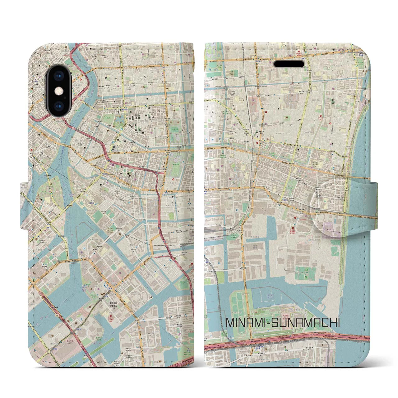 【南砂町(東京都)】地図柄iPhoneケース(手帳タイプ)ナチュラル・iPhone XS / X 用