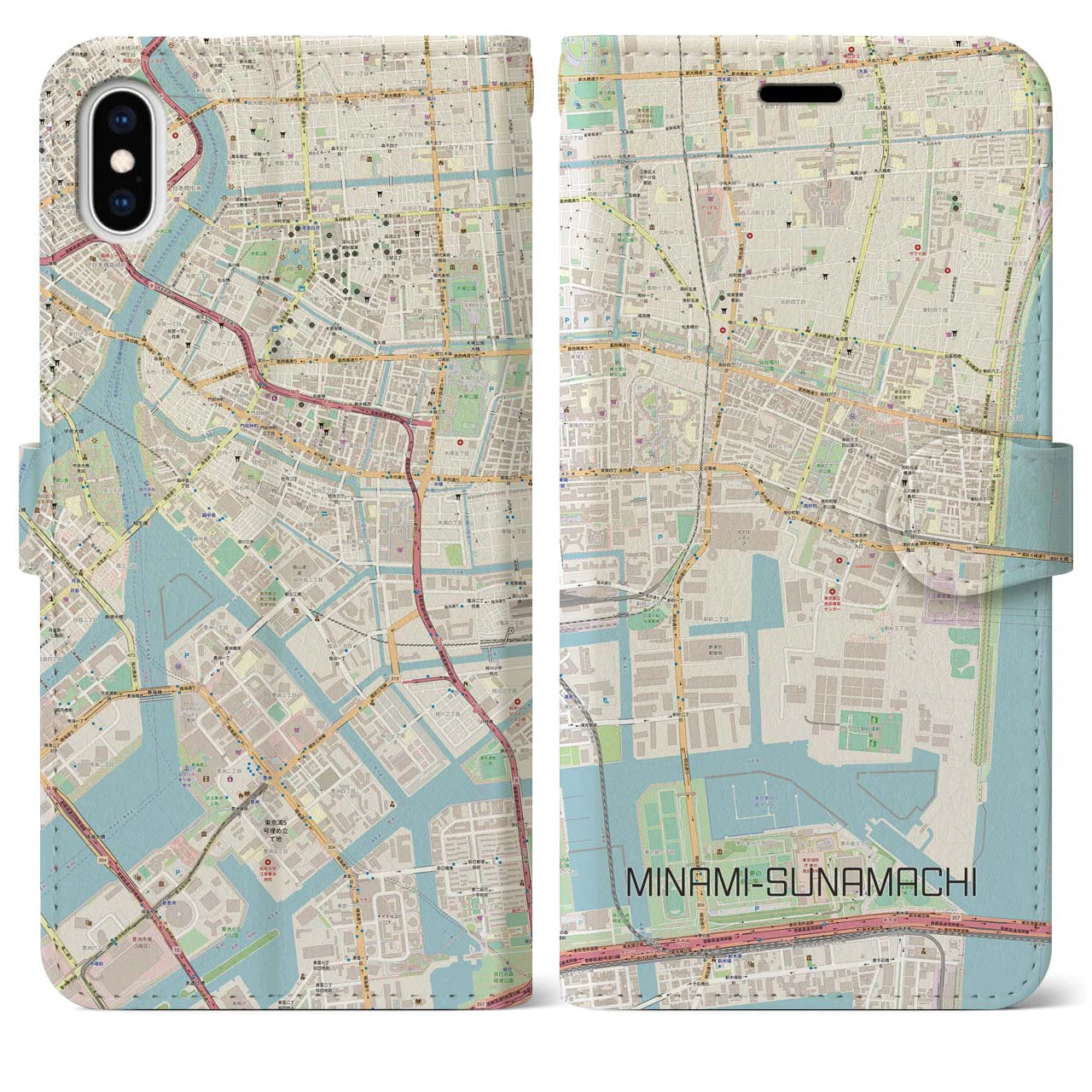【南砂町(東京都)】地図柄iPhoneケース(手帳タイプ)ナチュラル・iPhone XS Max 用