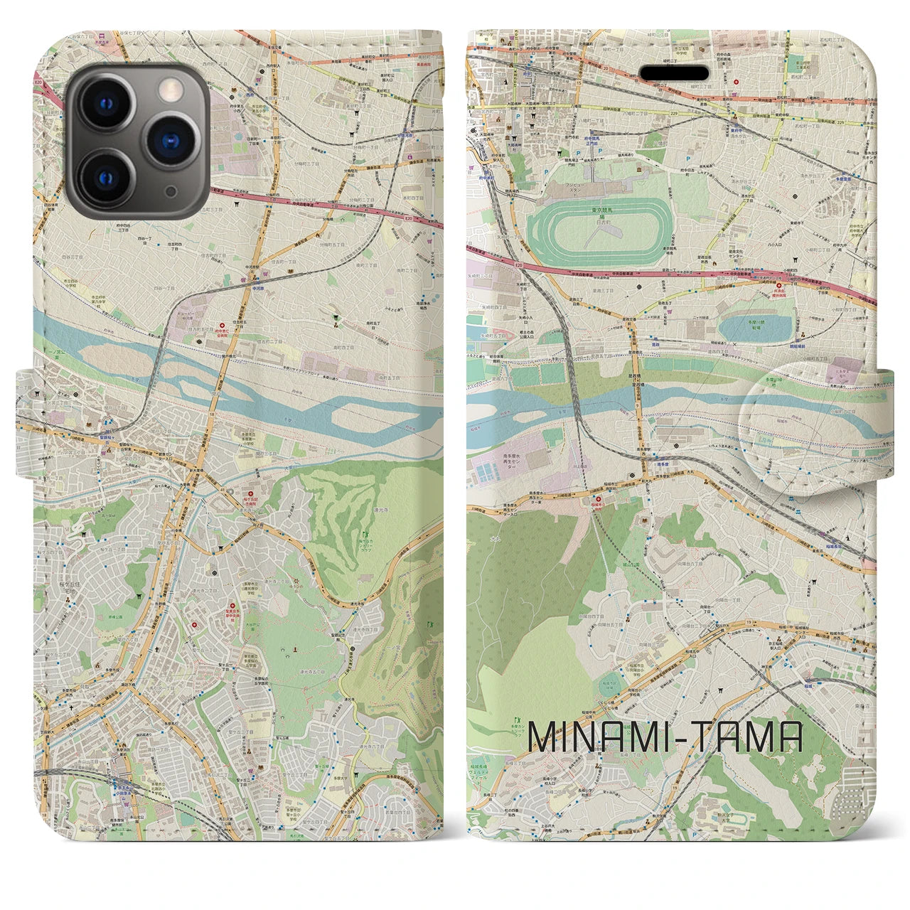 【南多摩(東京都)】地図柄iPhoneケース(手帳タイプ)ナチュラル・iPhone 11 Pro Max 用