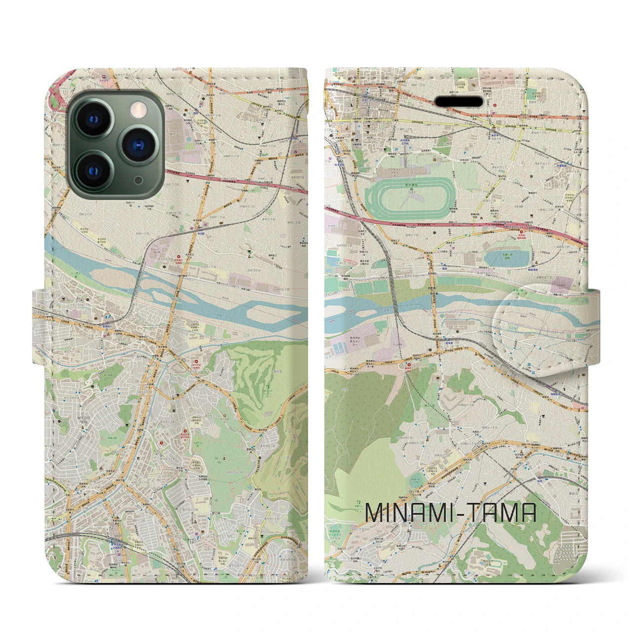 【南多摩(東京都)】地図柄iPhoneケース(手帳タイプ)ナチュラル・iPhone 11 Pro 用