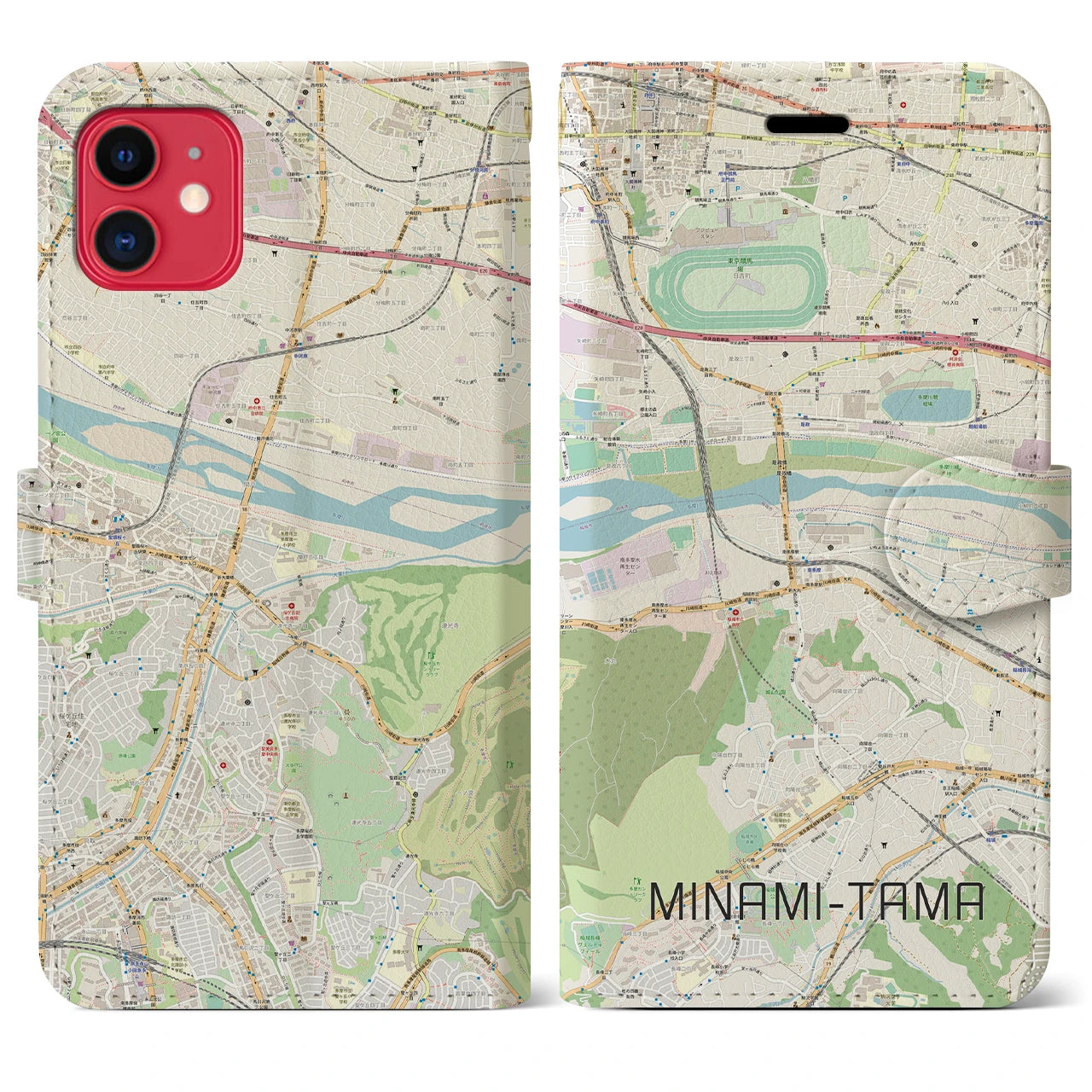 【南多摩(東京都)】地図柄iPhoneケース(手帳タイプ)ナチュラル・iPhone 11 用