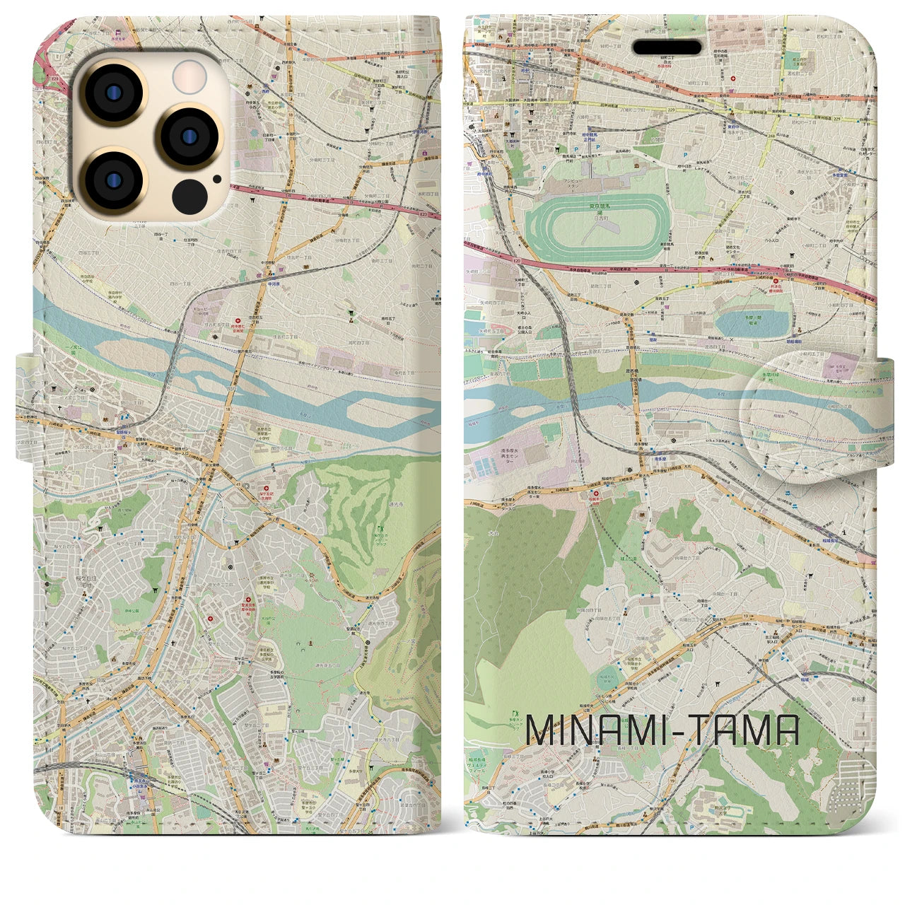 【南多摩(東京都)】地図柄iPhoneケース(手帳タイプ)ナチュラル・iPhone 12 Pro Max 用