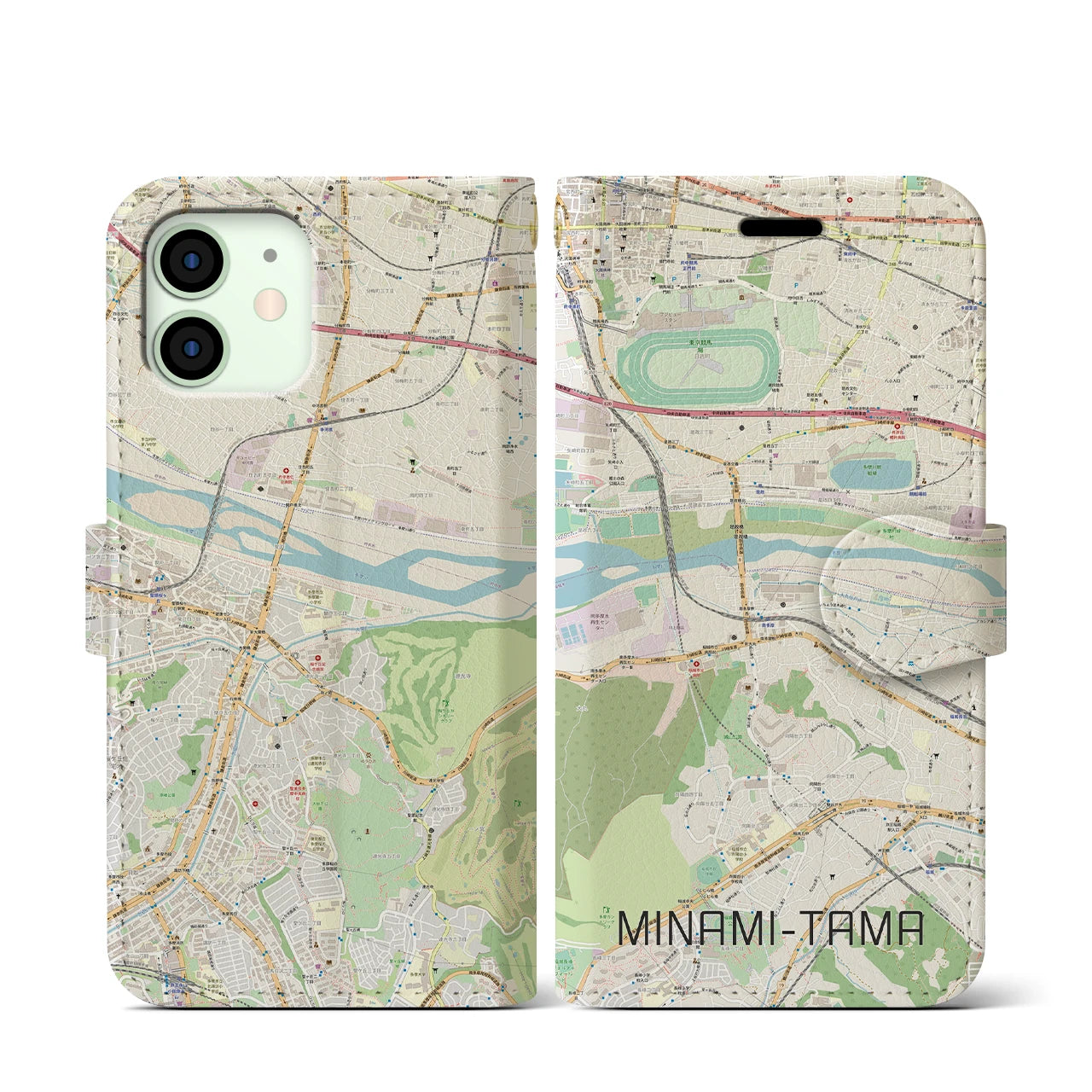 【南多摩(東京都)】地図柄iPhoneケース(手帳タイプ)ナチュラル・iPhone 12 mini 用