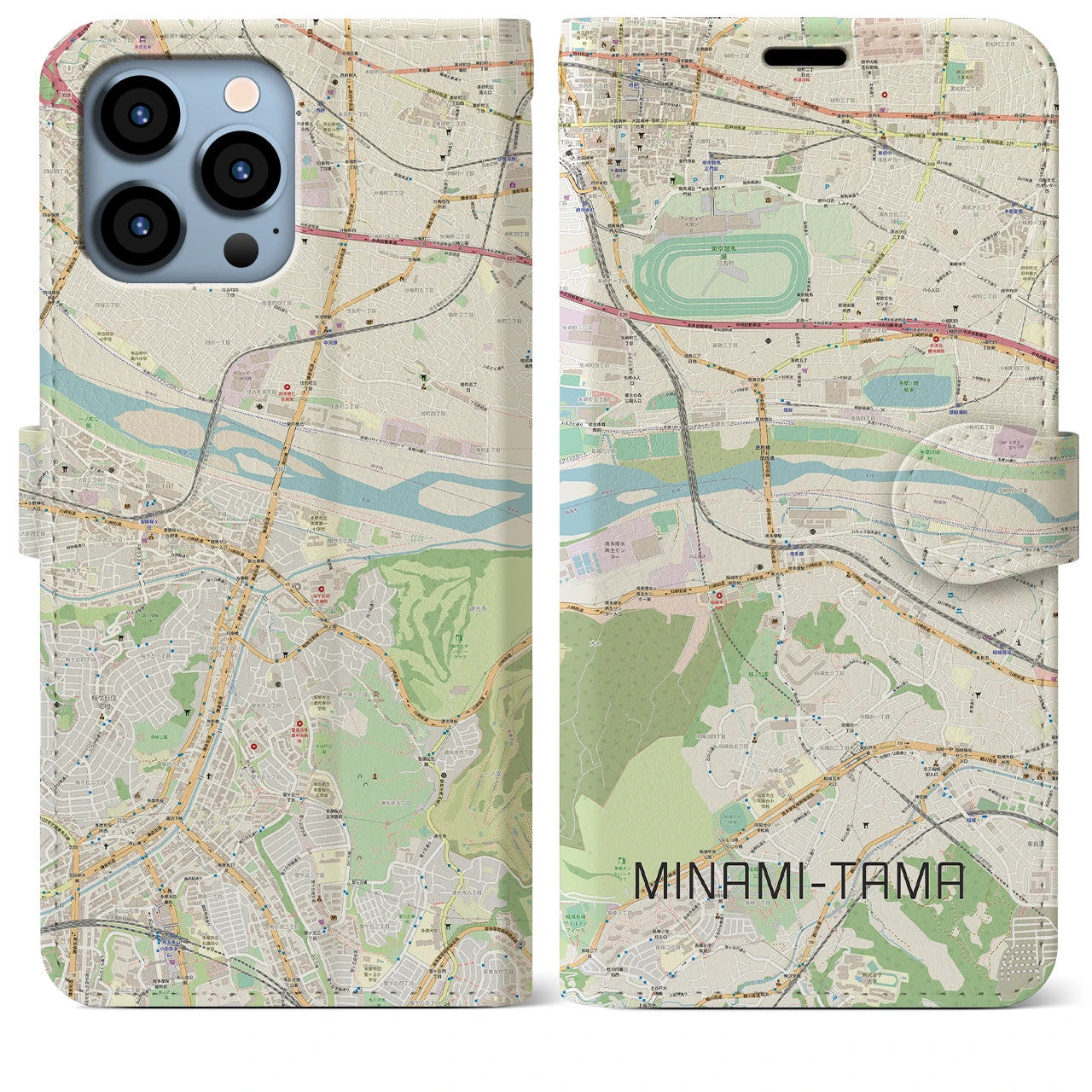 【南多摩(東京都)】地図柄iPhoneケース(手帳タイプ)ナチュラル・iPhone 13 Pro Max 用