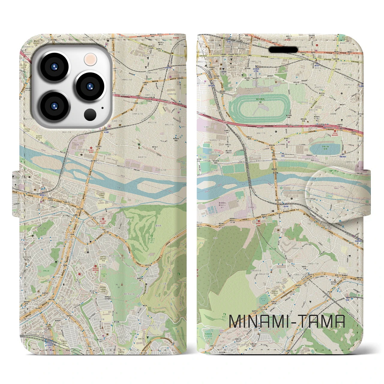【南多摩(東京都)】地図柄iPhoneケース(手帳タイプ)ナチュラル・iPhone 13 Pro 用