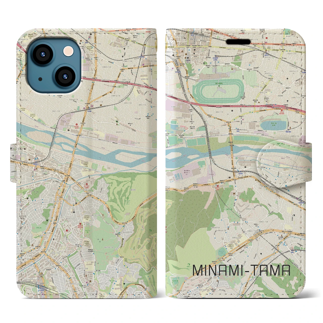 【南多摩(東京都)】地図柄iPhoneケース(手帳タイプ)ナチュラル・iPhone 13 用