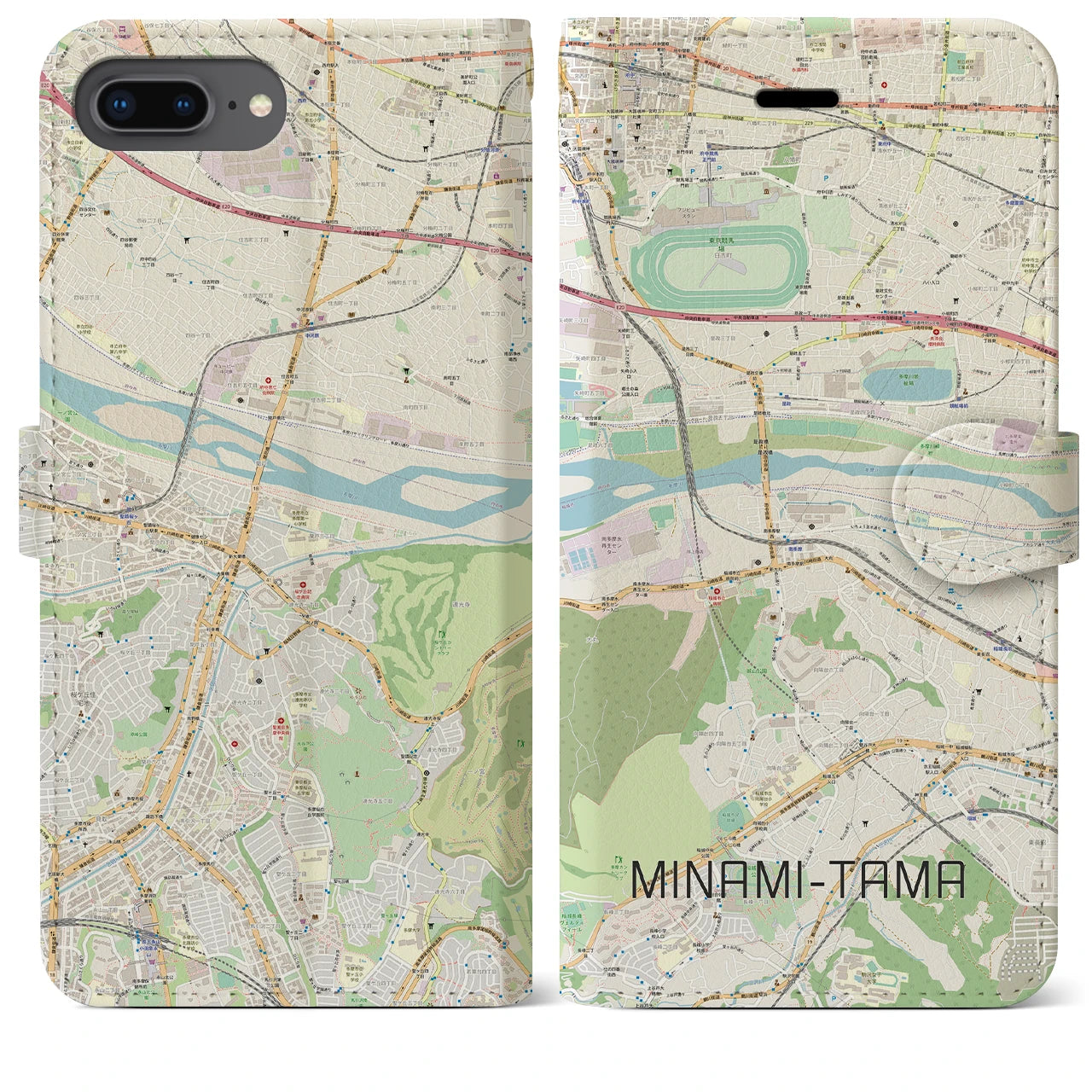 【南多摩(東京都)】地図柄iPhoneケース(手帳タイプ)ナチュラル・iPhone 8Plus /7Plus / 6sPlus / 6Plus 用