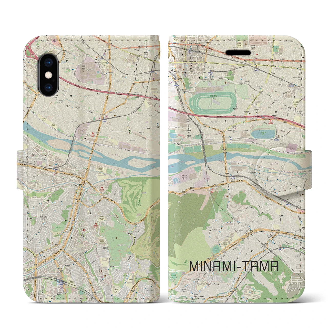 【南多摩(東京都)】地図柄iPhoneケース(手帳タイプ)ナチュラル・iPhone XS / X 用