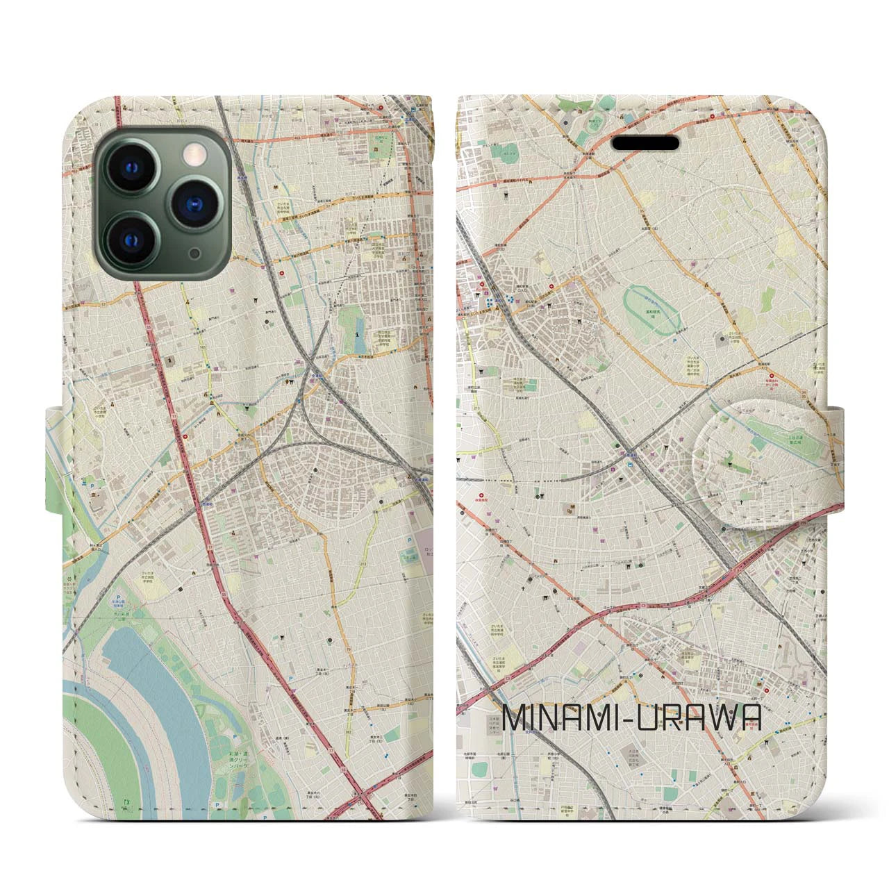 【南浦和(埼玉県)】地図柄iPhoneケース(手帳タイプ)ナチュラル・iPhone 11 Pro 用