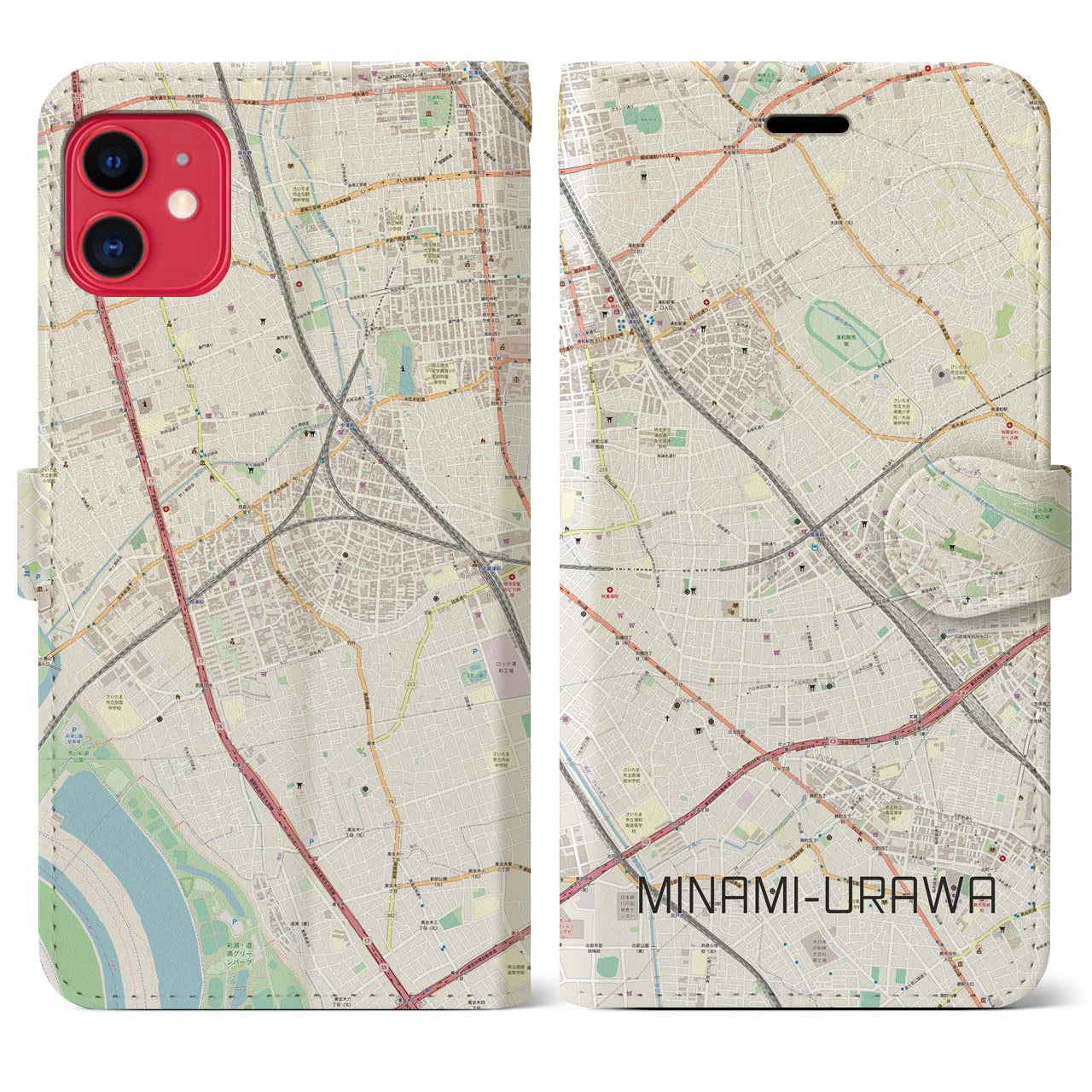 【南浦和(埼玉県)】地図柄iPhoneケース(手帳タイプ)ナチュラル・iPhone 11 用