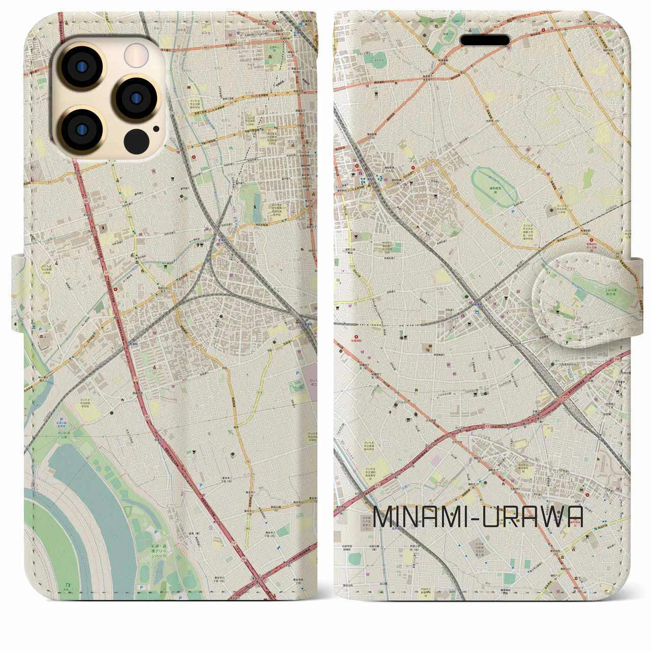 【南浦和(埼玉県)】地図柄iPhoneケース(手帳タイプ)ナチュラル・iPhone 12 Pro Max 用