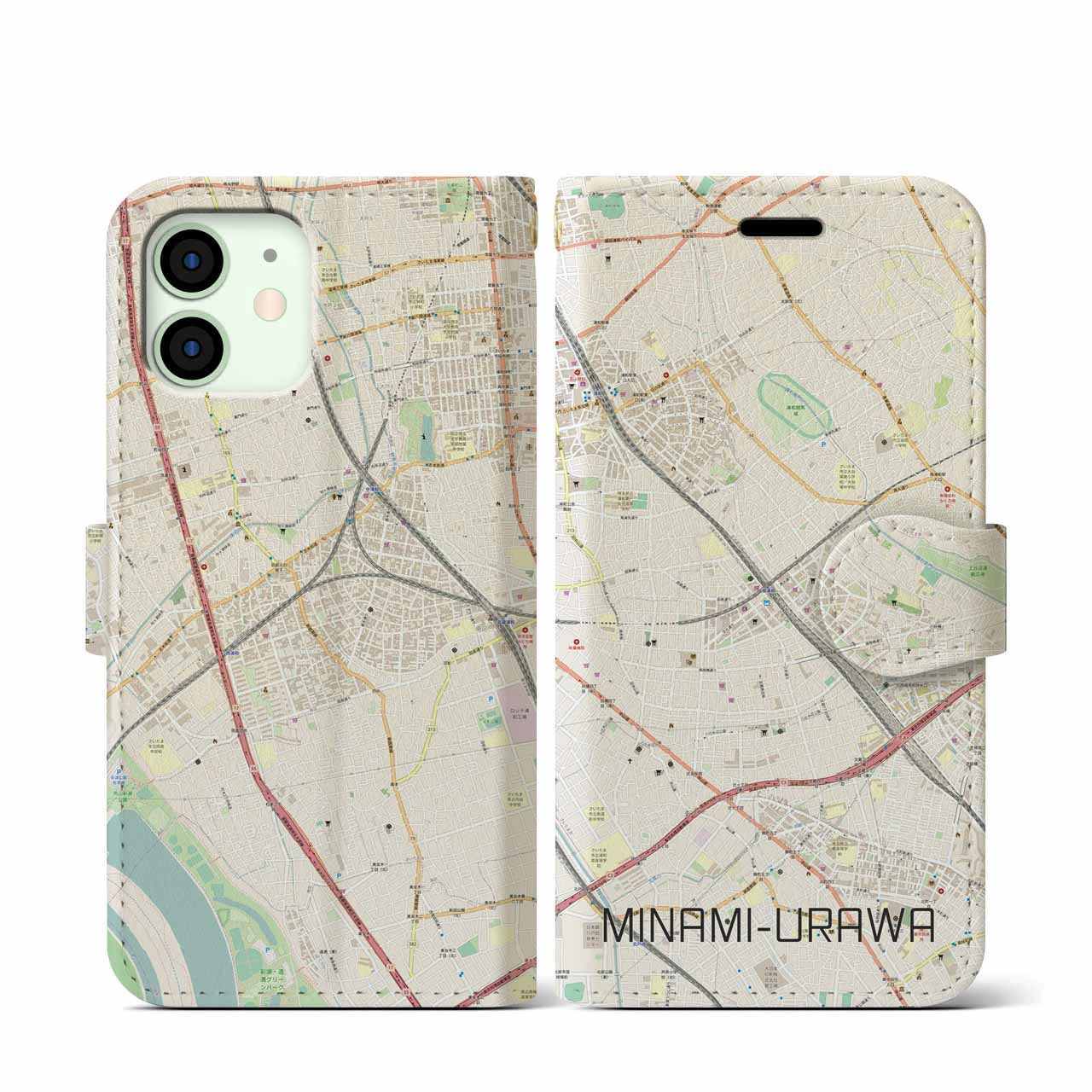 【南浦和(埼玉県)】地図柄iPhoneケース(手帳タイプ)ナチュラル・iPhone 12 mini 用