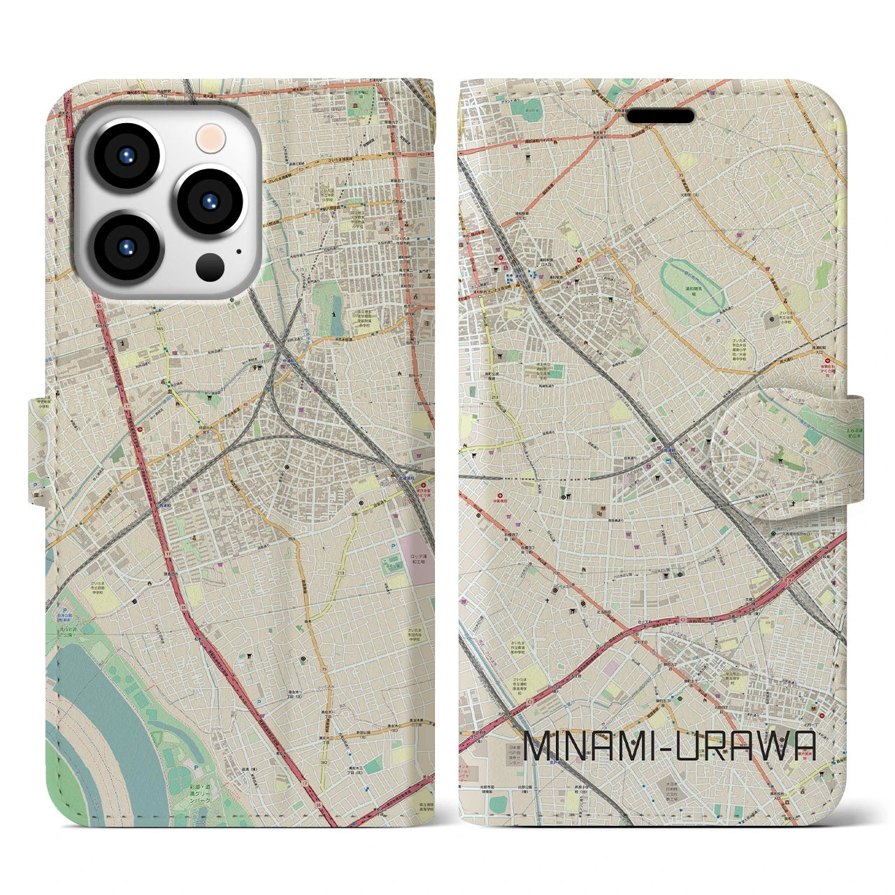 【南浦和(埼玉県)】地図柄iPhoneケース(手帳タイプ)ナチュラル・iPhone 13 Pro 用