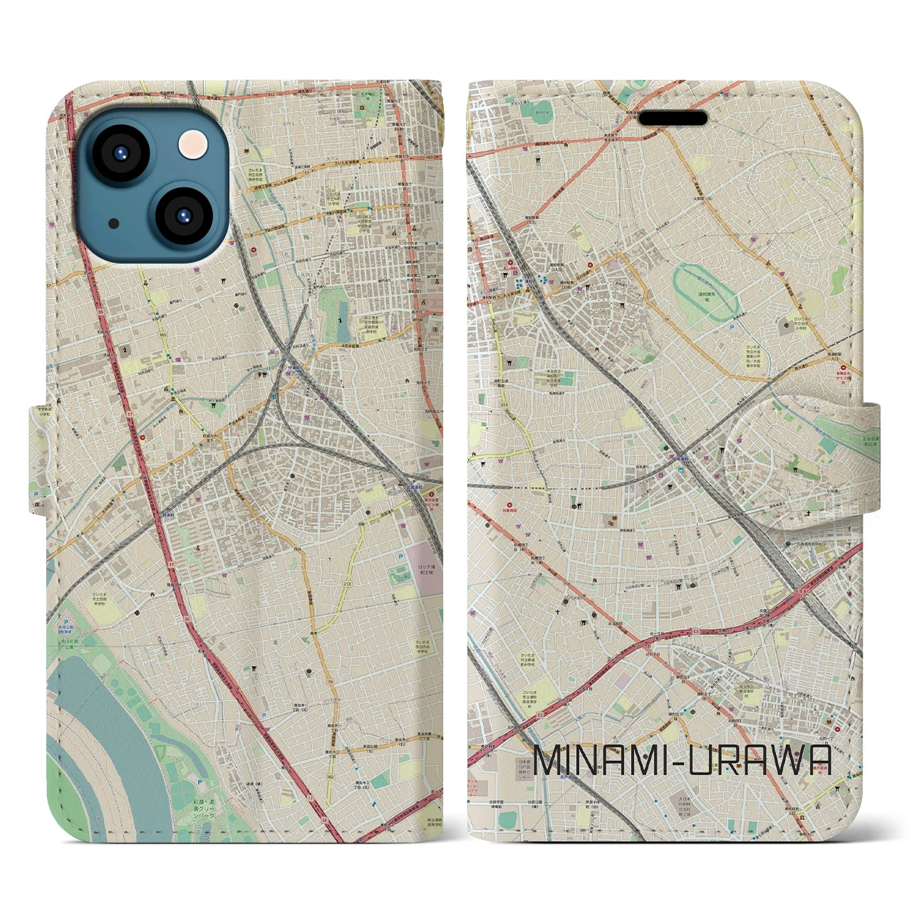 【南浦和(埼玉県)】地図柄iPhoneケース(手帳タイプ)ナチュラル・iPhone 13 用