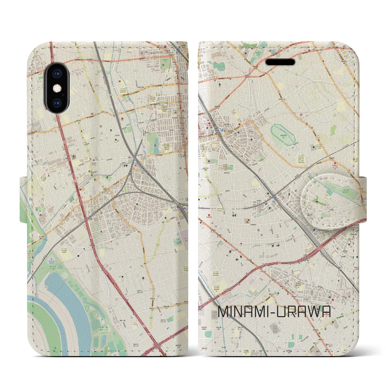 【南浦和(埼玉県)】地図柄iPhoneケース(手帳タイプ)ナチュラル・iPhone XS / X 用