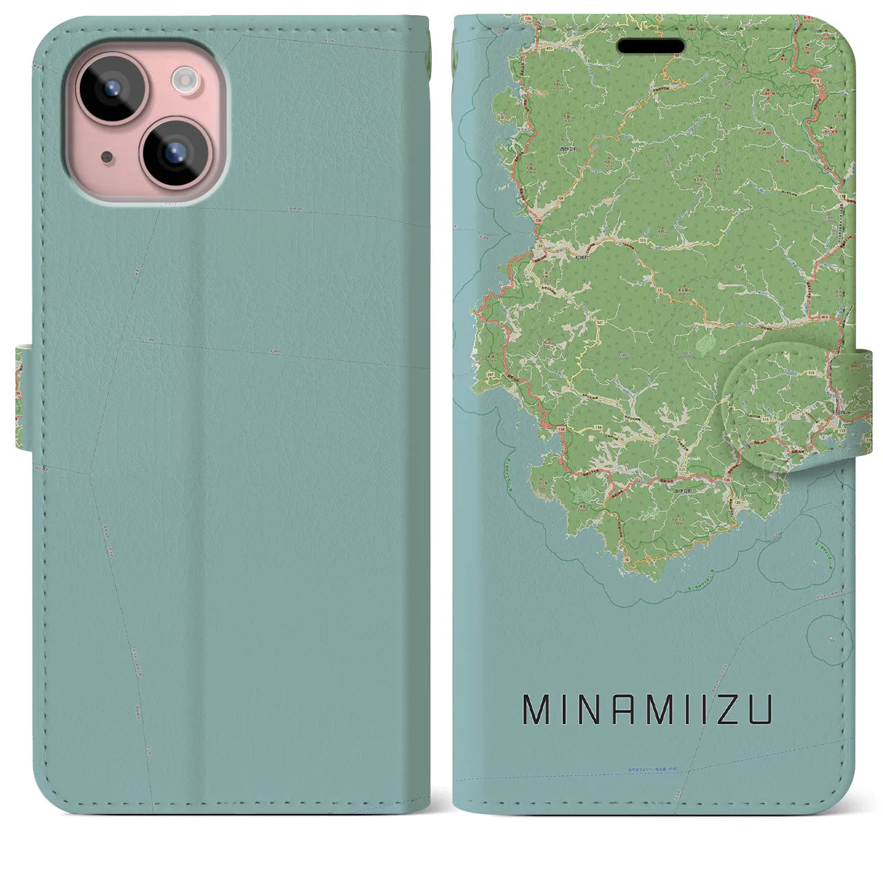 【南伊豆(静岡県)】地図柄iPhoneケース(手帳タイプ)ナチュラル・iPhone 15 Plus 用