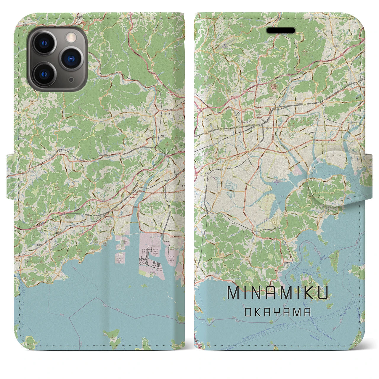 【南区(岡山市)】地図柄iPhoneケース(手帳タイプ)ナチュラル・iPhone 11 Pro Max 用