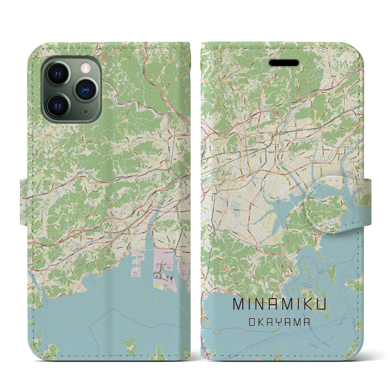 【南区(岡山市)】地図柄iPhoneケース(手帳タイプ)ナチュラル・iPhone 11 Pro 用