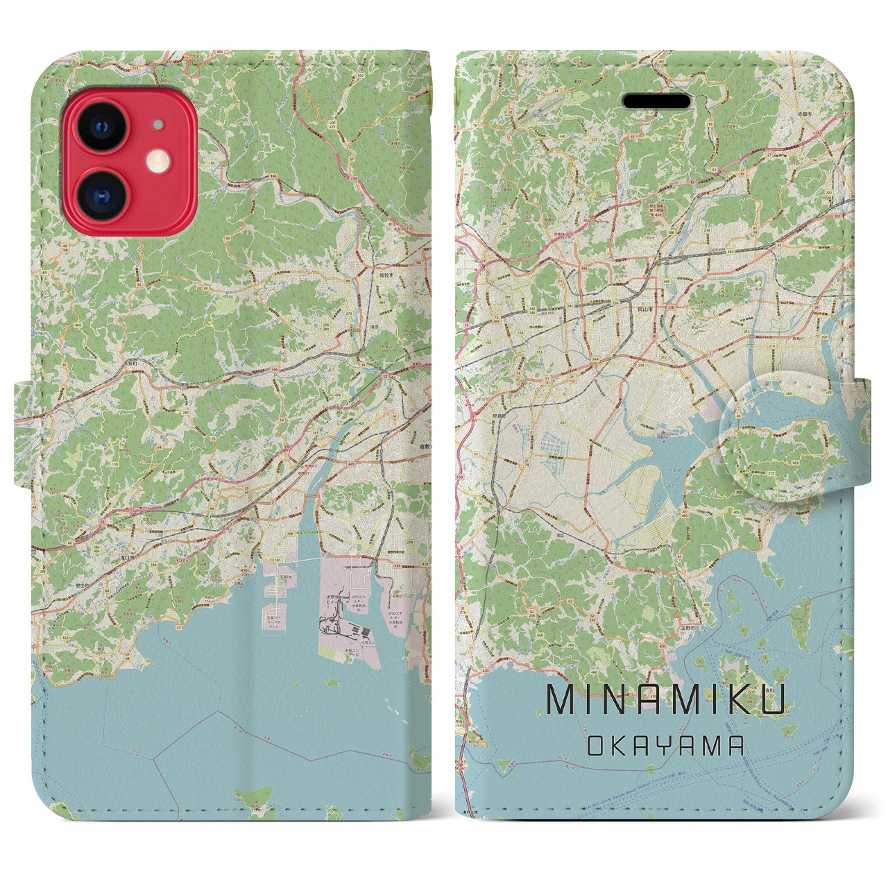 【南区(岡山市)】地図柄iPhoneケース(手帳タイプ)ナチュラル・iPhone 11 用