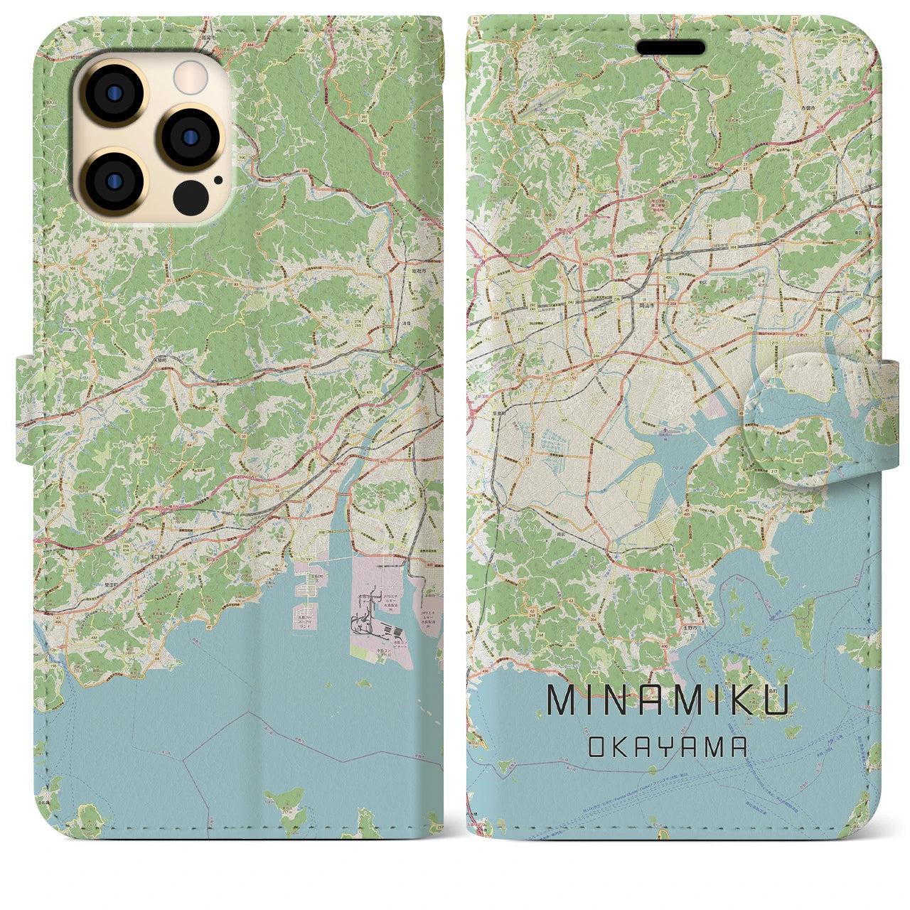 【南区(岡山市)】地図柄iPhoneケース(手帳タイプ)ナチュラル・iPhone 12 Pro Max 用