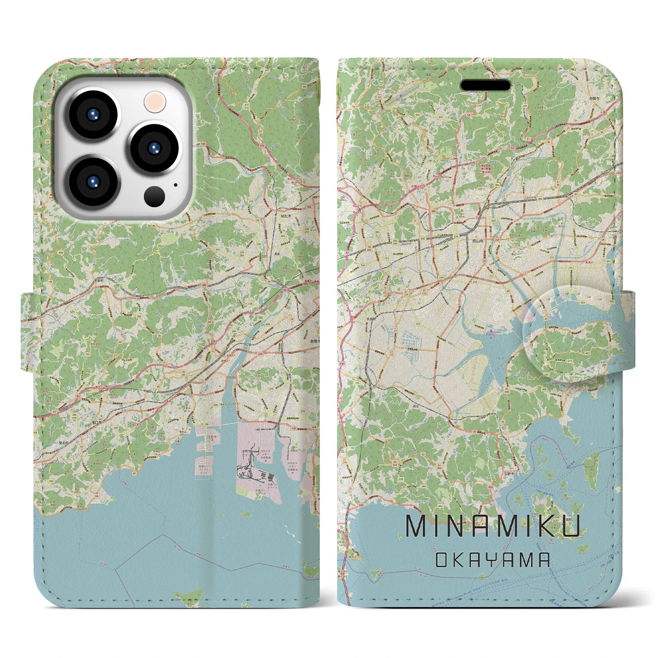 【南区(岡山市)】地図柄iPhoneケース(手帳タイプ)ナチュラル・iPhone 13 Pro 用