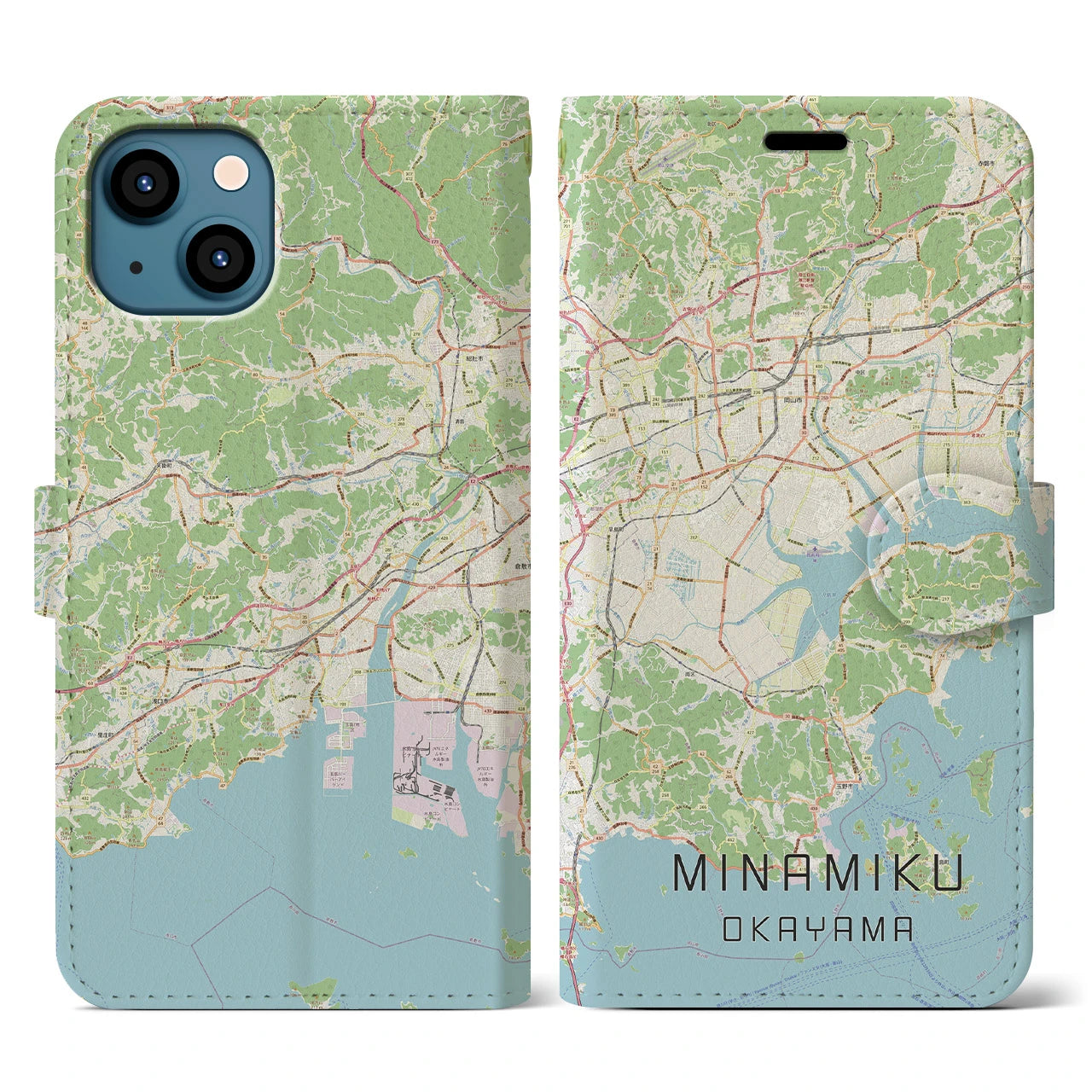 【南区(岡山市)】地図柄iPhoneケース(手帳タイプ)ナチュラル・iPhone 13 用