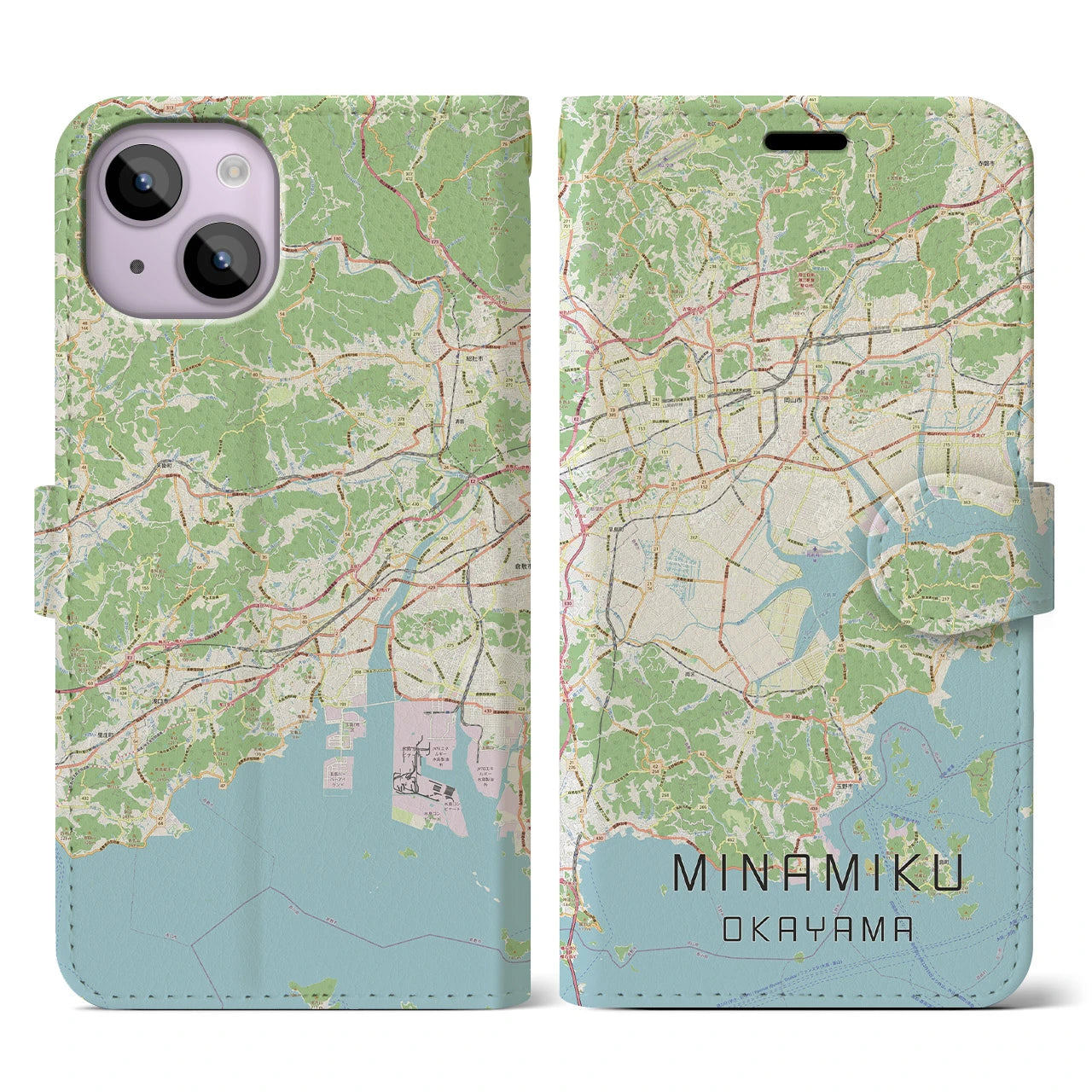 【南区(岡山市)】地図柄iPhoneケース(手帳タイプ)ナチュラル・iPhone 14 用
