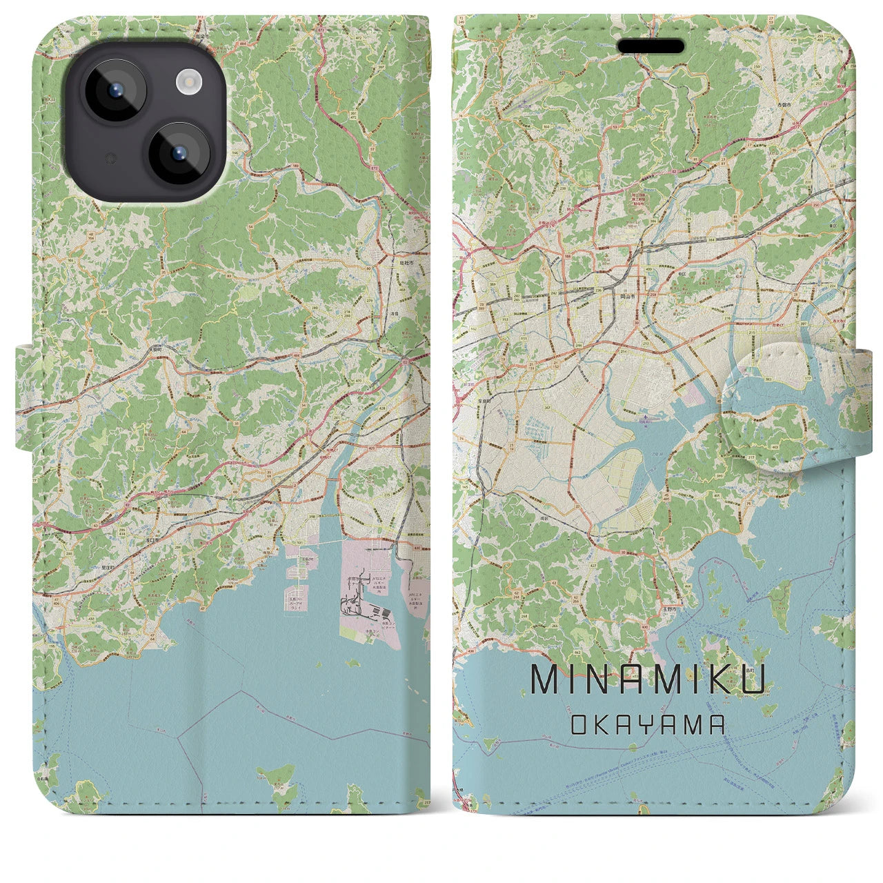 【南区(岡山市)】地図柄iPhoneケース(手帳タイプ)ナチュラル・iPhone 14 Plus 用