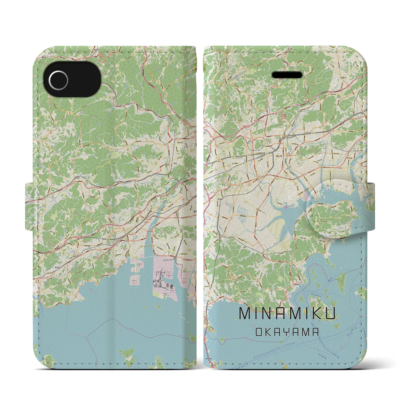 【南区(岡山市)】地図柄iPhoneケース(手帳タイプ)ナチュラル・iPhone SE(第3 / 第2世代) / 8 / 7 / 6s / 6 用
