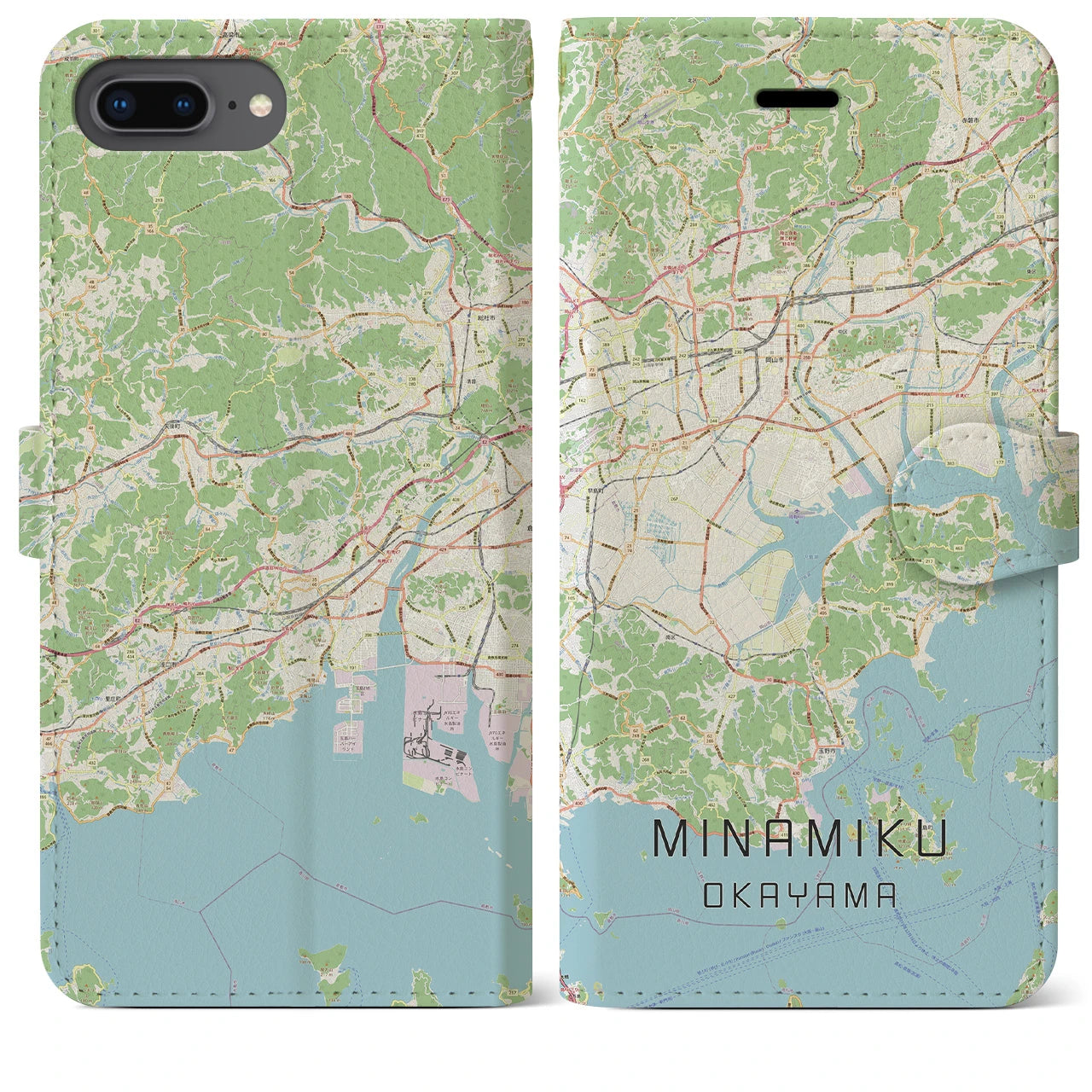 【南区(岡山市)】地図柄iPhoneケース(手帳タイプ)ナチュラル・iPhone 8Plus /7Plus / 6sPlus / 6Plus 用