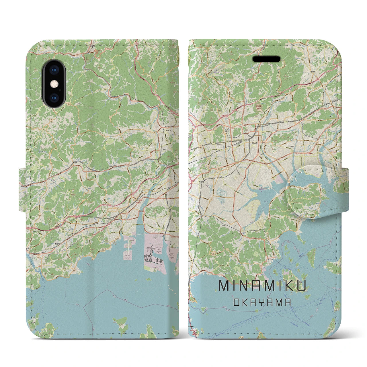 【南区(岡山市)】地図柄iPhoneケース(手帳タイプ)ナチュラル・iPhone XS / X 用