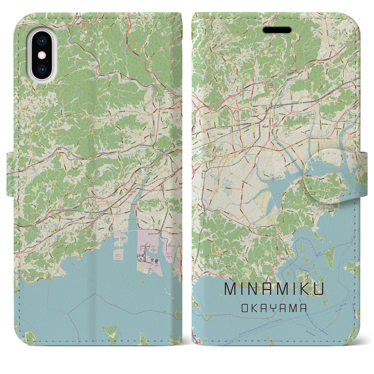 【南区(岡山市)】地図柄iPhoneケース(手帳タイプ)ナチュラル・iPhone XS Max 用