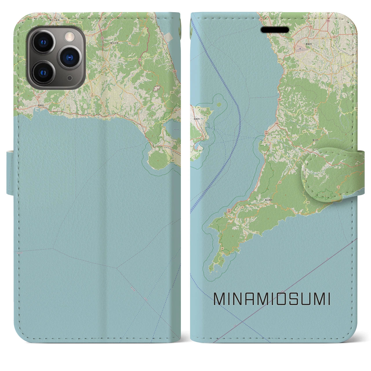 【南大隅(鹿児島県)】地図柄iPhoneケース(手帳タイプ)ナチュラル・iPhone 11 Pro Max 用
