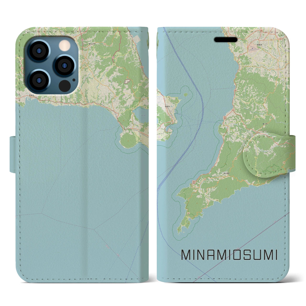【南大隅(鹿児島県)】地図柄iPhoneケース(手帳タイプ)ナチュラル・iPhone 12 / 12 Pro 用