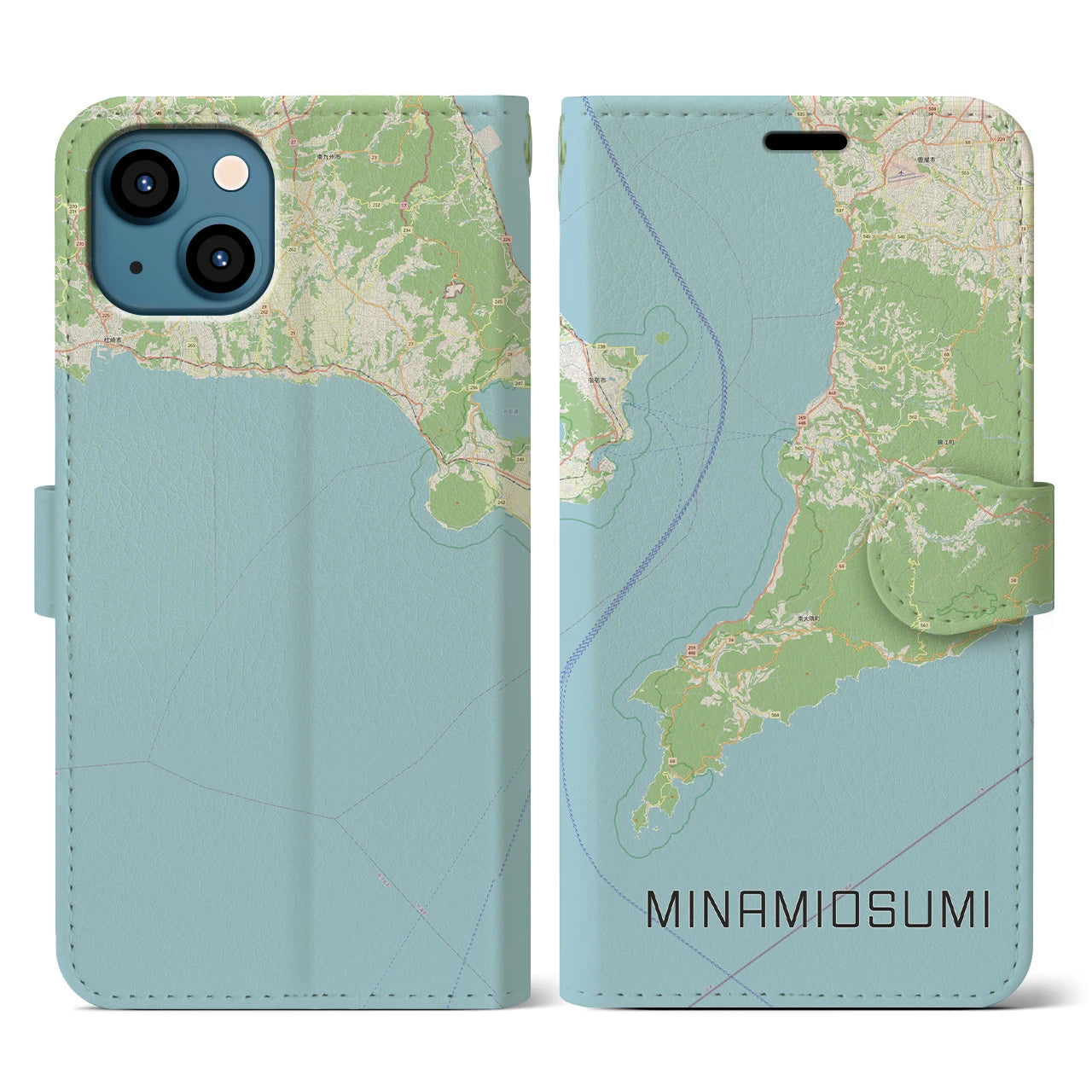 【南大隅(鹿児島県)】地図柄iPhoneケース(手帳タイプ)ナチュラル・iPhone 13 用
