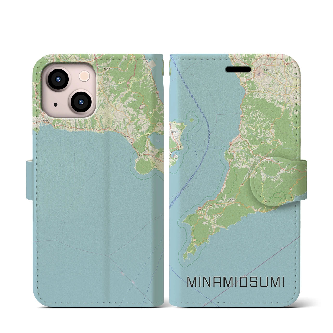 【南大隅(鹿児島県)】地図柄iPhoneケース(手帳タイプ)ナチュラル・iPhone 13 mini 用