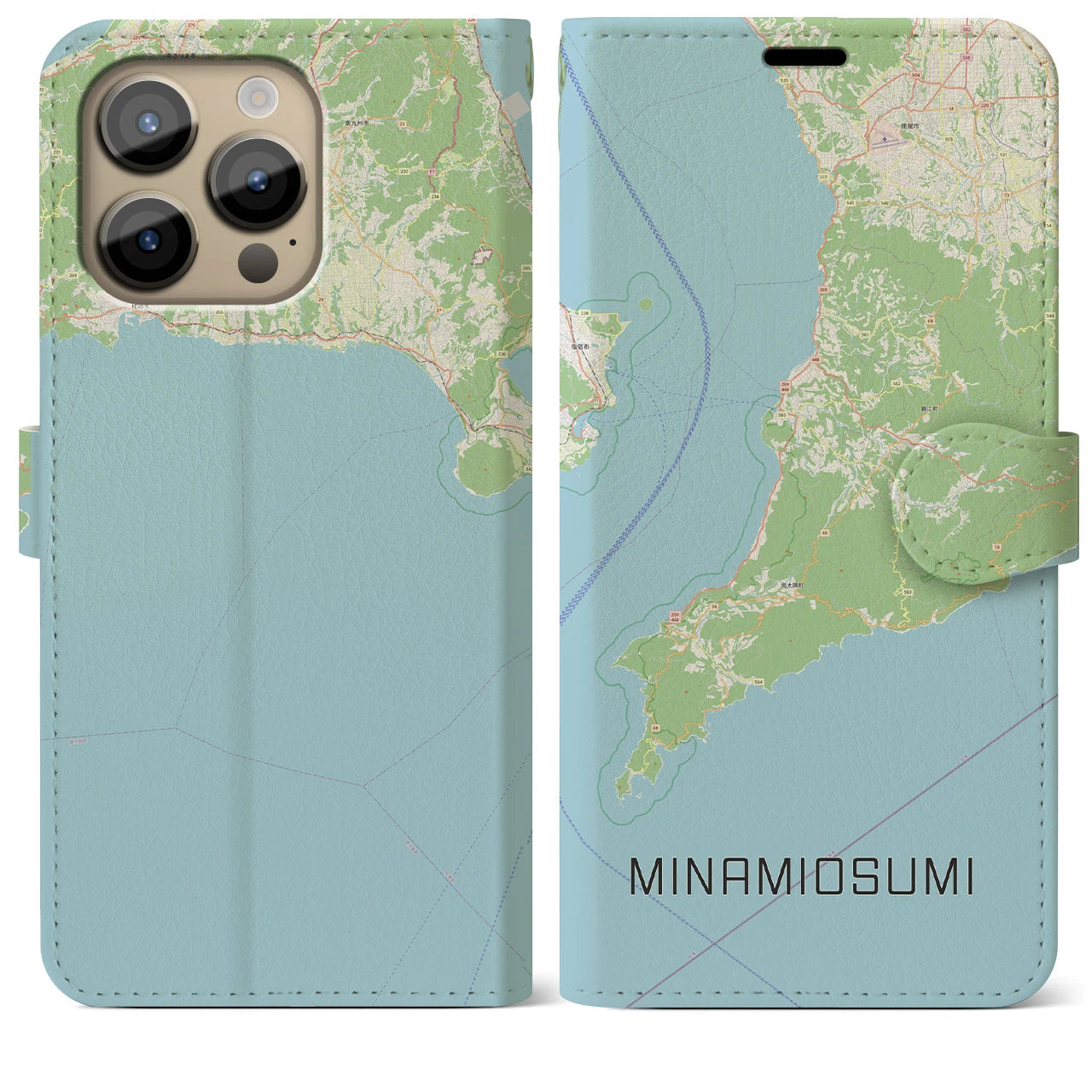 【南大隅(鹿児島県)】地図柄iPhoneケース(手帳タイプ)ナチュラル・iPhone 14 Pro Max 用