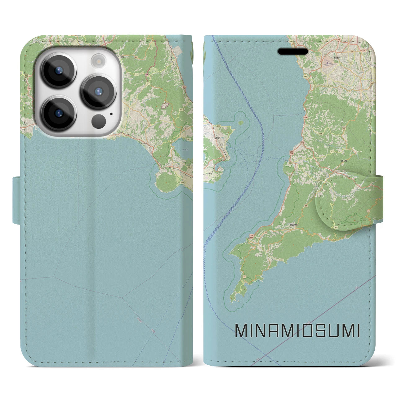 【南大隅(鹿児島県)】地図柄iPhoneケース(手帳タイプ)ナチュラル・iPhone 14 Pro 用