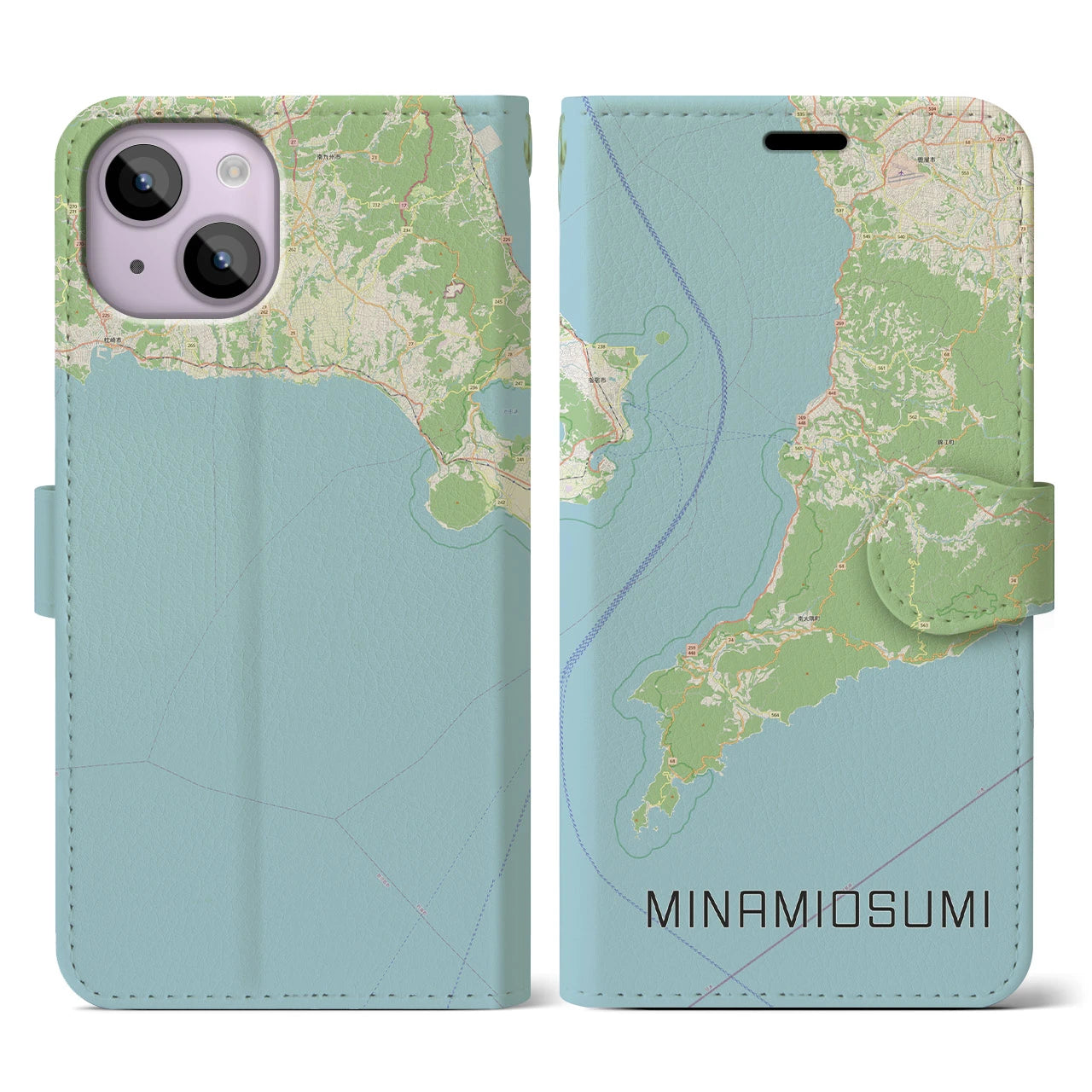 【南大隅(鹿児島県)】地図柄iPhoneケース(手帳タイプ)ナチュラル・iPhone 14 用
