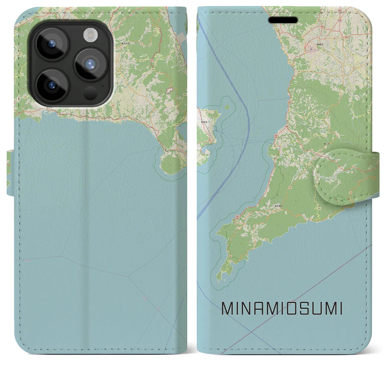 【南大隅(鹿児島県)】地図柄iPhoneケース(手帳タイプ)ナチュラル・iPhone 15 Pro Max 用