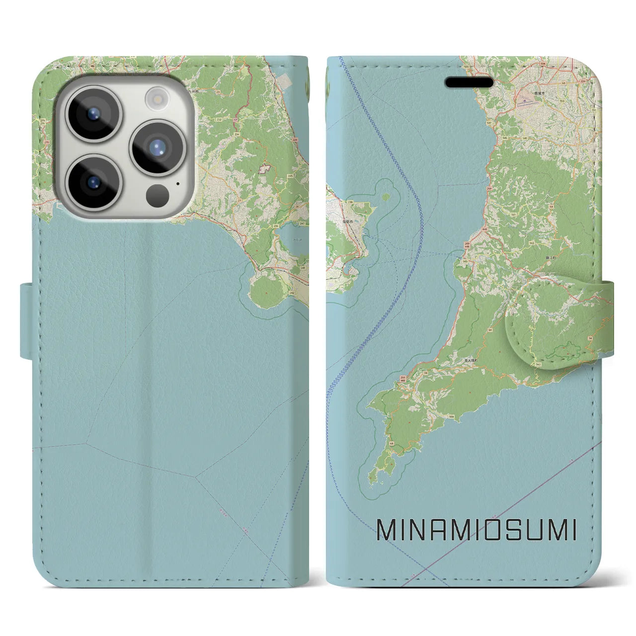 【南大隅(鹿児島県)】地図柄iPhoneケース(手帳タイプ)ナチュラル・iPhone 15 Pro 用