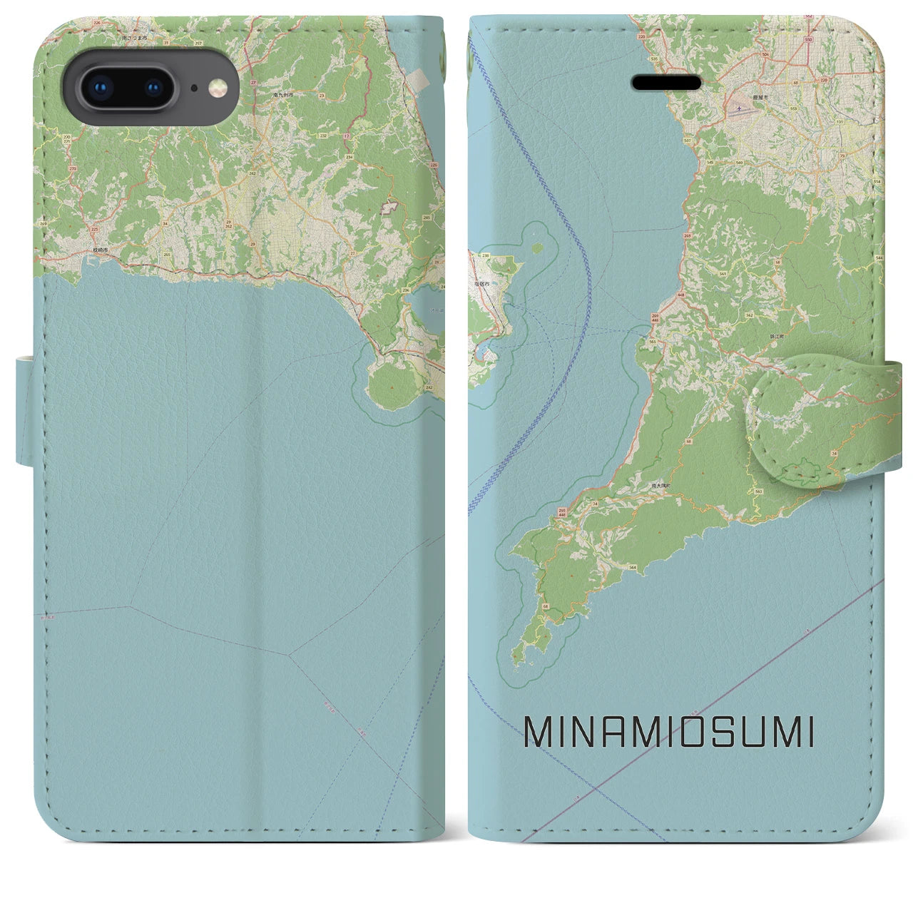 【南大隅(鹿児島県)】地図柄iPhoneケース(手帳タイプ)ナチュラル・iPhone 8Plus /7Plus / 6sPlus / 6Plus 用