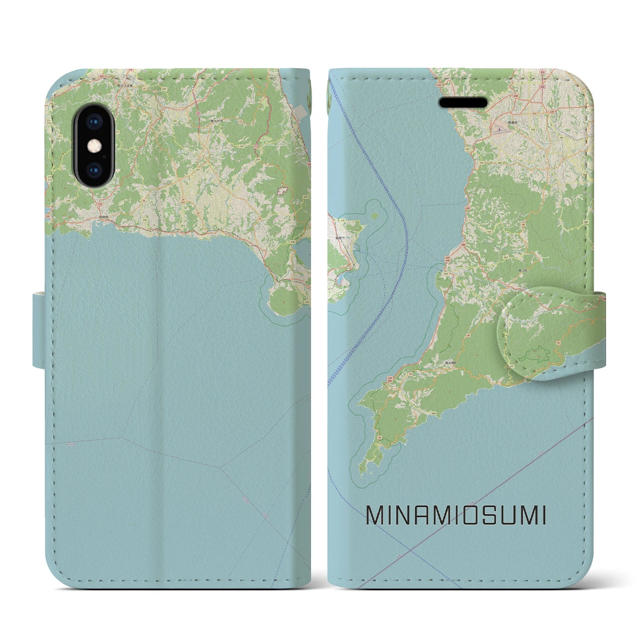 【南大隅(鹿児島県)】地図柄iPhoneケース(手帳タイプ)ナチュラル・iPhone XS / X 用