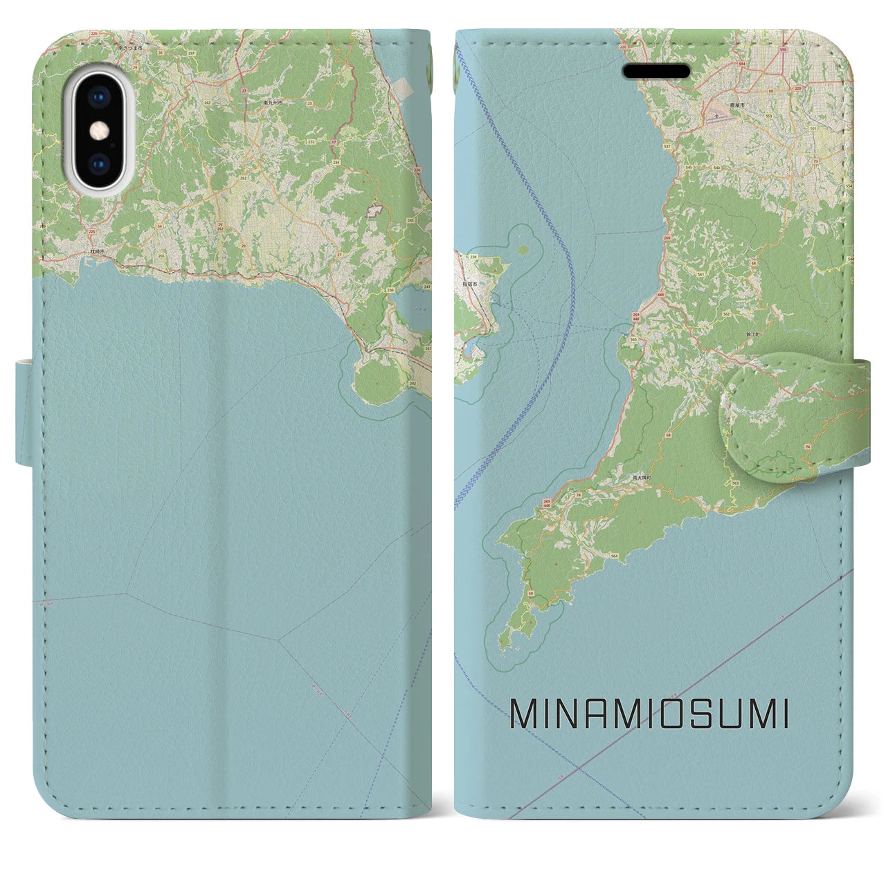 【南大隅(鹿児島県)】地図柄iPhoneケース(手帳タイプ)ナチュラル・iPhone XS Max 用