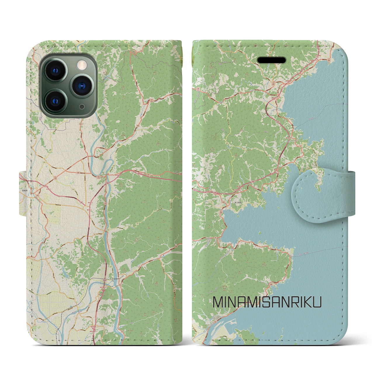 【南三陸(宮城県)】地図柄iPhoneケース(手帳タイプ)ナチュラル・iPhone 11 Pro 用