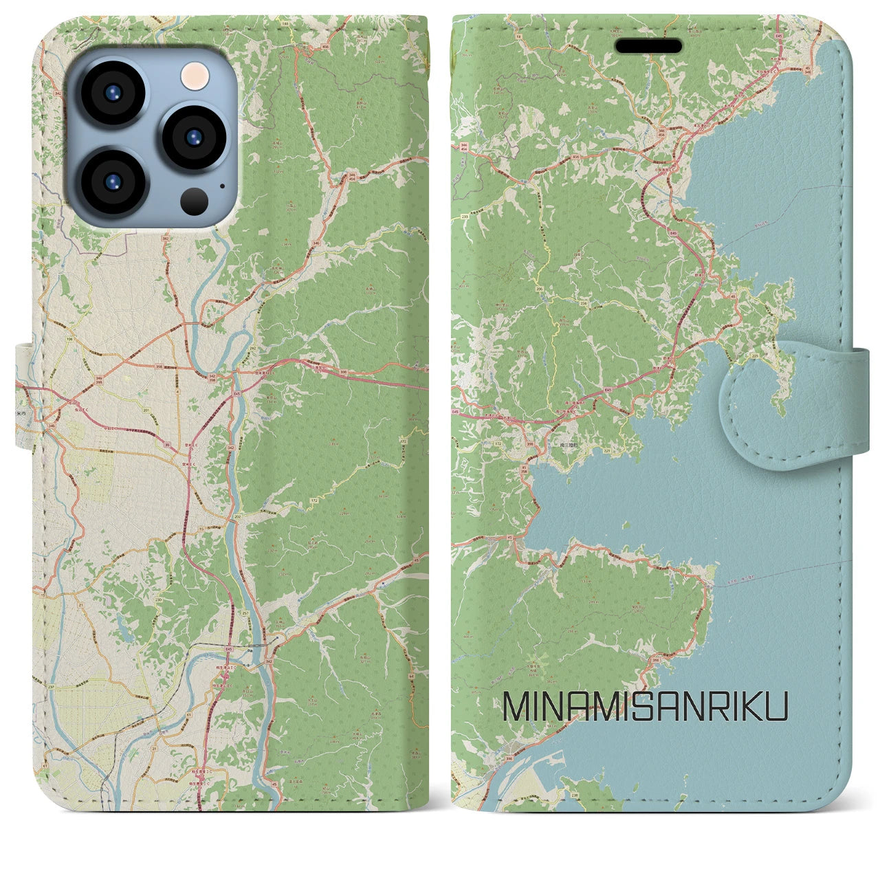 【南三陸(宮城県)】地図柄iPhoneケース(手帳タイプ)ナチュラル・iPhone 13 Pro Max 用